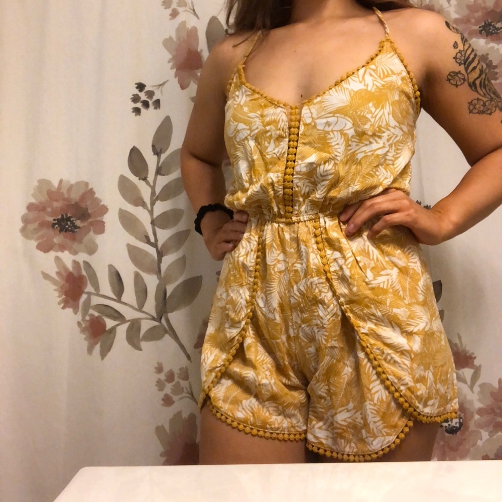Yellow Gold Tropical Banana Leaf Romper